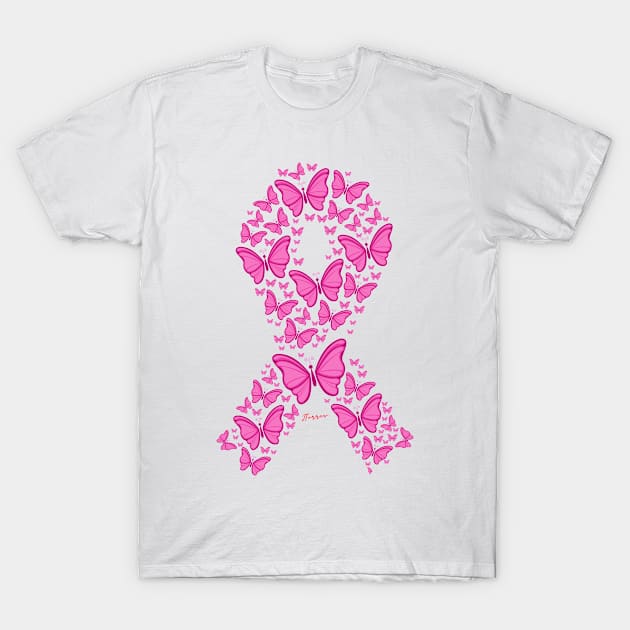 Pink Ribbon Butterflies T-Shirt by LibrosBOOKtique